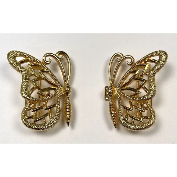 VTG 1976 Mimi Di N Gold Plated Filigree 2pc Interlocking Butterfly BELT BUCKLE - Picture 2 of 5